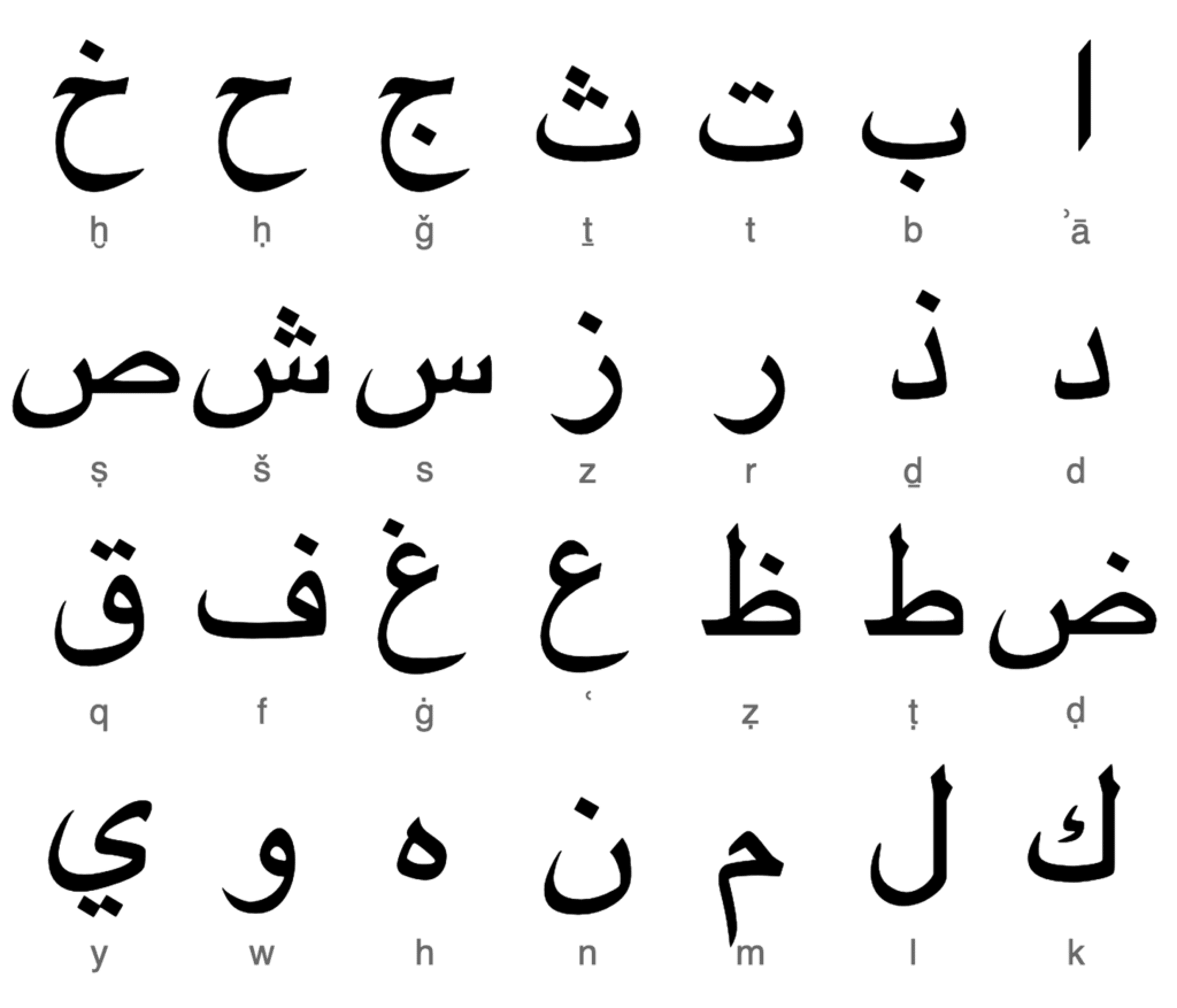 Les 28 lettres de l'alphabet arabe  Les 4 Vérités